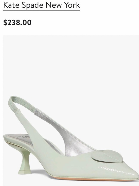 kate spade Shoes - Kate Spade Mint Lover Crinkle Slingback Heels with Heart Detail Size 7